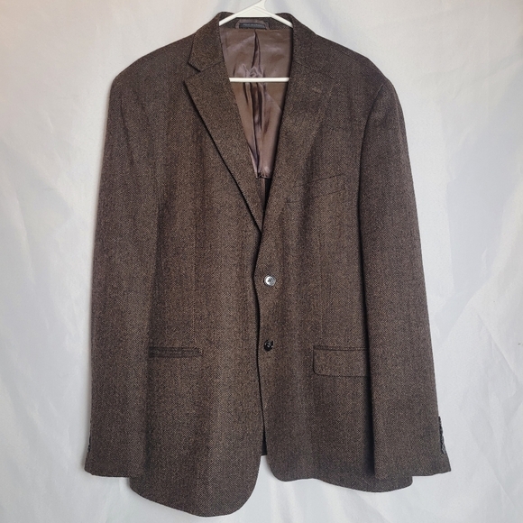 Lauren Ralph Lauren 100% Wool Brown Chevron 2 Button Blazer Suitcoat Size 46R - Picture 1 of 13